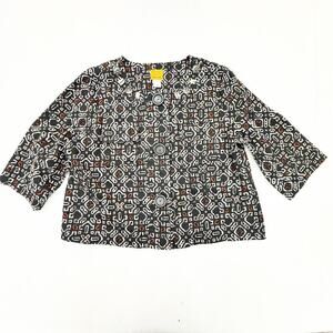 Ruby Red Geometric Tribal Patterned Lightweight Cotton Blazer Jacket Size 16